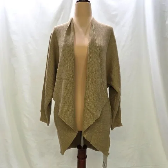 COZY CHIC Tan Knit Waterfall Cardigan | Oversized Drape Front | Small - Picture 5 of 8